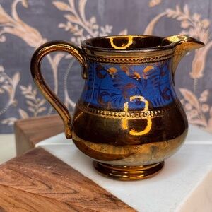 Antique 19th Century English Copper Luster Blue Floral Band Creamer Lot B